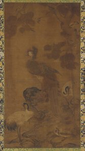 Bir ağacın altında bir Phoenix ve iki vinç by Unknown artist