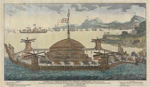 Şubat 1798'de St. Maloes'da Yüzerken görülen Fransız Salından Bir Görünüm. Makine 600 Feet uzunluğunda ve 300 genişliğindedir, 500 adet Top, 36 ve 48 pounder monte eder ve İstila için 15.000 Asker nakleder. İngiltere. by Unknown artist
