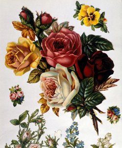 Bir buket gül. 19. yüzyıl kromolitografisi. by Unknown artist
