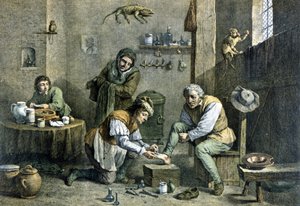 Hastalarından birine bakan bir taşra doktoru. by Unknown artist