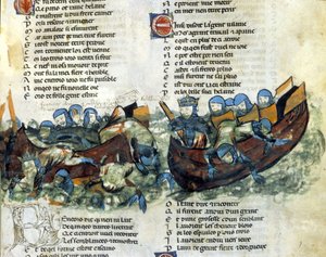 Bir deniz savaşı. 13. yüzyıl minyatürü by Unknown artist
