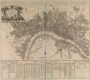Londra şehri, Westminster, Southwark ilçesi ve Thames nehrinin planı by Unknown artist