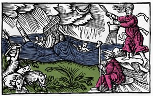 Bir cadı, Olaus Magnus, Roma 1555 tarafından "Kuzey ulusunun tarihi" nden sonra bir tempete neden olur by Unknown artist