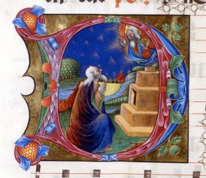 İbrahim, Rab tarafından ülkesinden ayrılmaya davet edilir. 15. yüzyıldan kalma bir korodan minyatür (Saint Augustine tarafından “civitatis”). by Unknown artist