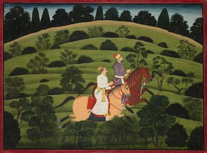 Akrura Dwarka'ya Doğru Sürüyor, büyük Basohli Bhagavata Purana'dan sayfa by Unknown artist