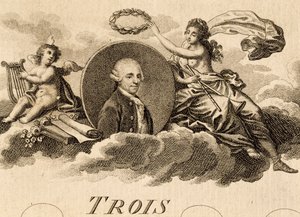 Üç Dörtlü, Opus 75, Kitap I için notanın başlık sayfasında Franz Joseph Haydn'ın (1732-1809) alegorisi by Unknown artist
