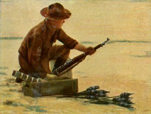 Tüfekli el bombalı Amerikan piyadesi by Unknown artist