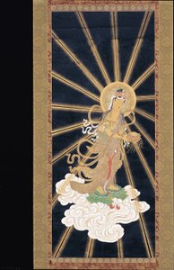 Amitabha (Amida) Gökten İnen Üçlü (konshi (mavi pirinç kağıdı) üzerindeki pigment) by Unknown artist