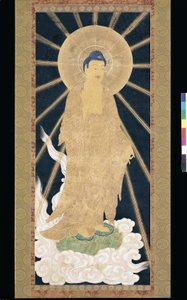 Amitabha (Amida) Gökten İnen Üçlü (konshi (mavi pirinç kağıdı) üzerindeki pigment) by Unknown artist