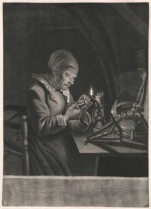 Yaşlı Bir Kadın Dönen Çarkını Tamir Ediyor by Unknown artist