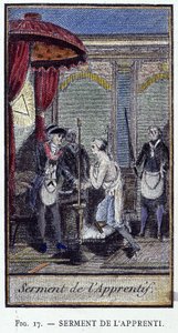 Çırak Yemini - tüm Masonik emirlerin bir şövalyesi tarafından “Adonhiramite Masonluğu” ndan bir gravürden by Unknown artist