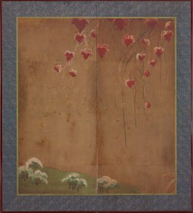 Sonbahar asma, uzak ağaçlar ve kar by Unknown artist