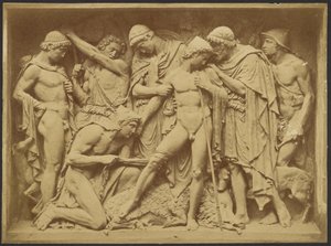 [Adamlar ve ölü yaban domuzu kabartması] by Unknown artist