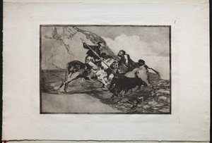 Boğa Güreşi: Eski İspanyolların Açık Ülkede At Sırtında Boğa Avlama Şekli by Unknown artist