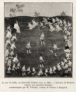 Birmanya futbolu ya da top oyunu. E.Cavaglion tarafından 1886