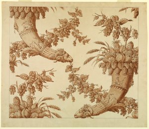 Silk Damask için Karikatür: Koç Başlı Cornucopias by Unknown artist
