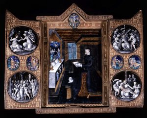 Catherine de Medicis (Caterina de Medici) (1519-1589) duada - üçlü e-posta ve deri by Unknown artist