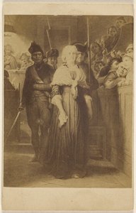 [Tanımlanamayan bir resmin kopyası: tüfekli ve kılıçlı erkekler tarafından mahkeme salonuna götürülen kadınlar] by Unknown artist