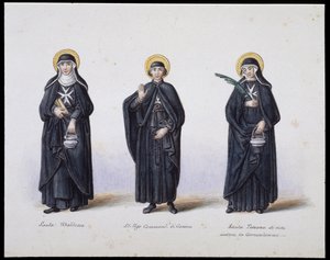 Kostümler: 1. Santa Ubaldesca, 2. St Ugo Commendant di Genova, 3. Santa Toscana di vita. SD. 19. yüzyıl. by Unknown artist