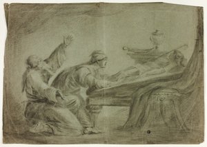 Antika elbiseli çift, yas tutan ölü oğlu by Unknown artist