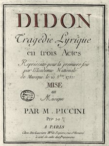Besteci Niccolo Vito Piccinni (veya Piccini) (1728-1800) tarafından “Didon” operasının librettosunun kapağı. 1783 by Unknown artist