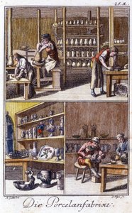 El Sanatları: atölyesindeki porselen üreticisi. Johan Peter Vue tarafından "Gençler için sanat ve zanaat ve atölye çalışmalarının kapsamlı açıklaması"nda. Ed. Nürnberg, Weigel ve Schneider by Unknown artist