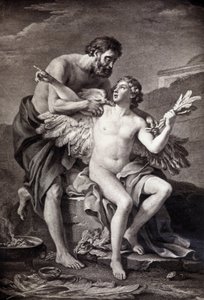 Daedalus ve İkarus. 19. yüzyıl gravürü. by Unknown artist