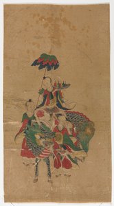 Bir Qilin ve İki Görevli üzerinde Daoist Ölümsüz by Unknown artist