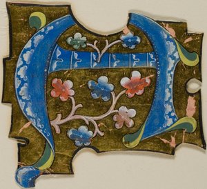 El Yazmasından Yapraklarla Süslenmiş Mavi Baş Harf "A" by Unknown artist