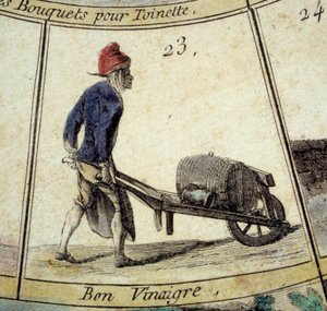 Cree of Paris kazı oyununun detayı: sirke satıcısı. 18. yüzyılın gravürü. Kol. ayrılıyorum. by Unknown artist