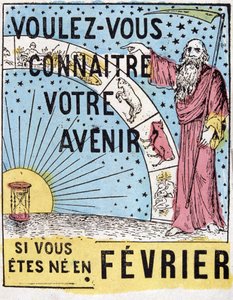 Geleceğini bilmek ister misin? : Nostradamus. 19. yüzyıl astrolojik reklam etiketi by Unknown artist
