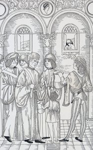 Hastaların idrarını inceleyen doktor, gravür by Unknown artist