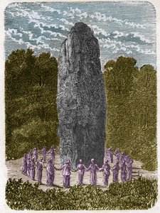 Druides bir menhir etrafında dans ediyor. by Unknown artist