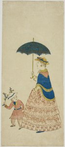 Küçük Çocukla Şemsiye Taşıyan Hollandalı Kadın 阿蘭陀婦人と子供 (Orando fujin to kodo mo) by Unknown artist
