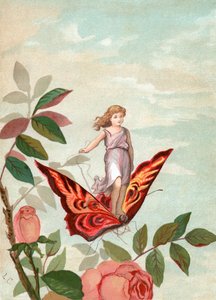 Güllerin arasında kelebeğe binen peri by Unknown artist