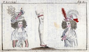 18. yüzyıl modası: 1788 civarında kadınların saç modeli ve jartiyeri. by Unknown artist