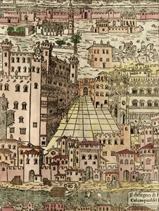 Ferrara: şehir manzarası, isimsiz bir gravür detayı by Unknown artist