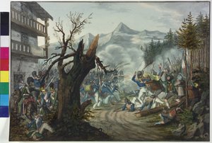 Bavyeralı askerler ve Tirollü köylüler arasında kavga by Unknown artist