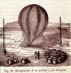 Bir hidrojen gazı şişesinin doldurma işlemi. by Unknown artist