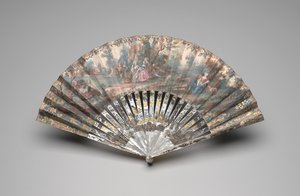 Pastoral sahneli katlanır yelpaze, c.1740-60 (çift kağıt yaprağı üzerine guaj, sedef, yaldız ve macun taş) by Unknown artist