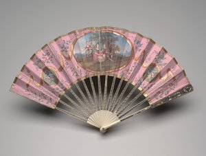 "Domino" zemin üzerinde pastoral bir manzaraya sahip katlanır yelpaze, c.1770