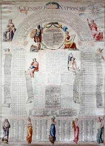 Fransız Devrimi: 31/12/1792 tarihinden itibaren otuz yıl için hesaplanan ulusal takvim. Gravür 1792 Paris, Musee Carnavalet by Unknown artist