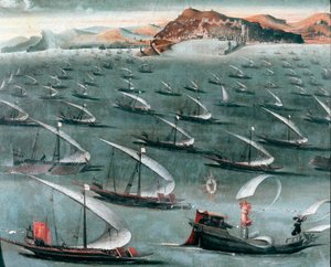 Fransız filosu Cenova kasabası açıklarında (resim by Unknown artist