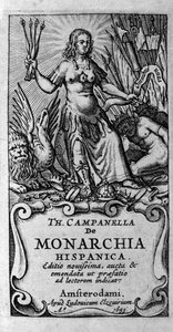 İtalyan filozof Tommaso Campanella (1568-1639) tarafından “De monarşi hispanica” (İspanya monarşisi) cephesi. 1683 by Unknown artist