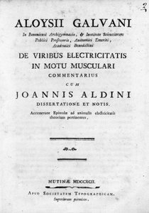 ""De Viribus Electricitatis in Motu Musculari Commentarius""" adlı ön yazı, İtalyan fizikçi Luigi Galvani'nin hayvanların kaslarındaki elektrik dolaşımı üzerine bir inceleme by Unknown artist