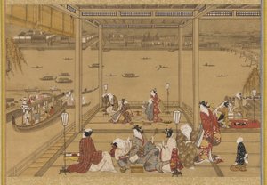 Nehir kenarındaki bir çay evinde neşe by Unknown artist