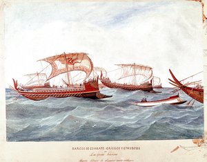 Yunan ve Etrüsk savaş gemileri (Suluboya by Unknown artist