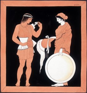 Yunan mitolojisi: Andromaque silahları kocasına sunar. by Unknown artist