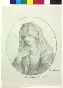 Başının etrafında çarşaf olan genç bir kadının yarım boyu Peçeli bakire kadın by Unknown artist