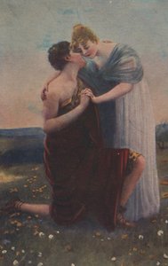 Tarihsel motifli tarihi tebrik kartı, Orta Çağ'ın kadın ve savaşçısı by Unknown artist